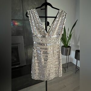 Vintage mini champagne sequins mid dress